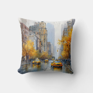 Watercolour Autumn in New York Throw Pillow