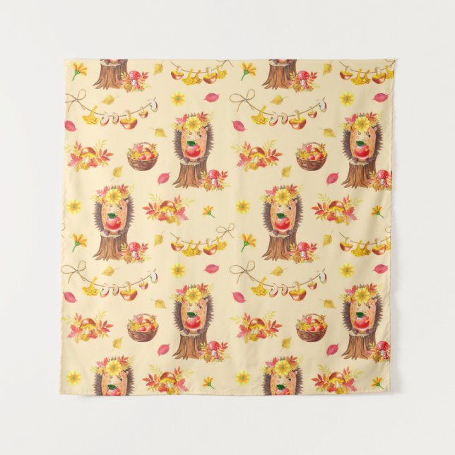 Watercolour Autumn seamless pattern. Cute watercol Tapestry (Front)