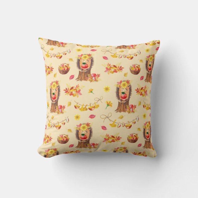 Watercolour Autumn seamless pattern. Cute watercol Throw Pillow (Front)