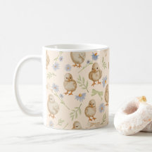 Watercolour Baby Chicks Floral Pattern - Cream