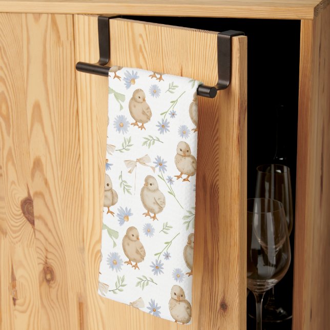Watercolour Baby Chicks Floral Pattern Kitchen Towel (Thirds Fold)