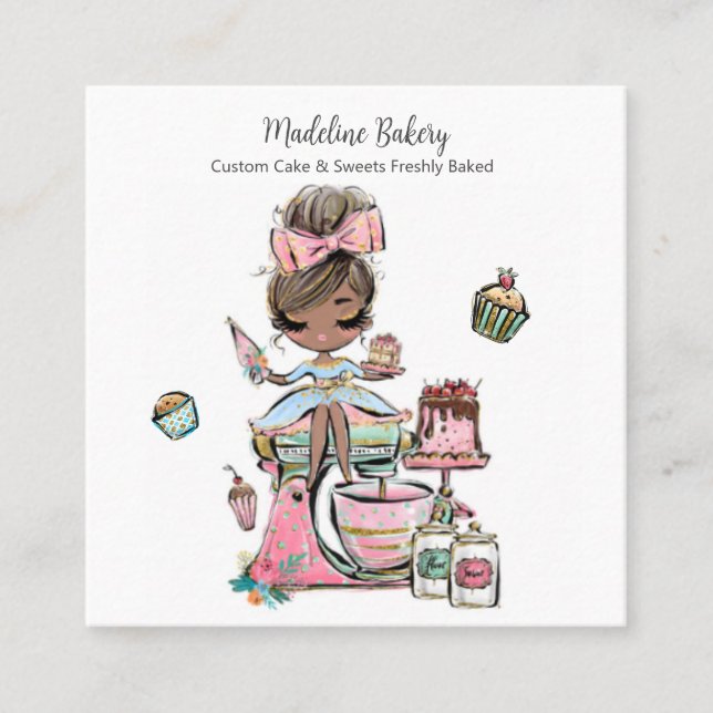Watercolour Bakery Mixer Pastry Sweets Cakes    Square Business Card (Front)