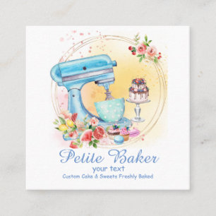 Watercolour Bakery Mixer Pastry Sweets Cakes  Square Business Card
