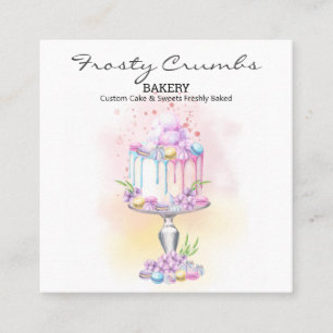 Watercolour Bakery Pastry Sweets Cupcakes    Squar Square Business Card