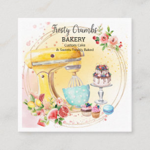 Watercolour Bakery Pastry Sweets Cupcakes    Squar Square Business Card