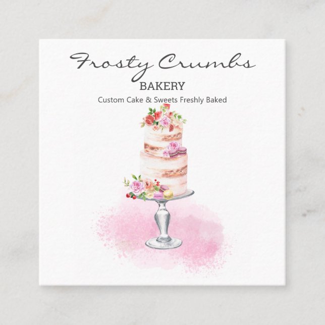 Watercolour Bakery Pastry Sweets Cupcakes    Squar Square Business Card (Front)