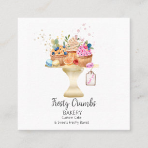 Watercolour Bakery Pastry Sweets Cupcakes    Square Business Card