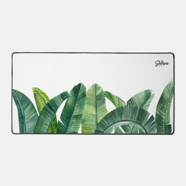 Watercolour Banana Palm Leaves Personalized Desk Mat (Front)