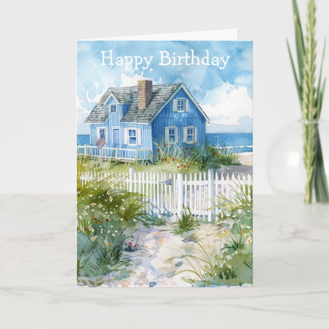 Watercolour Beach Cottage Card (Front)