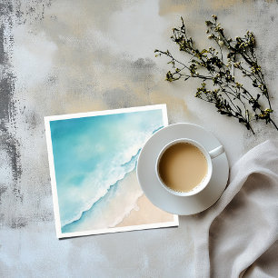 Watercolour beach sand and blue sea napkin