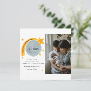 Watercolour Birth Announcement Star Moon Baby Card