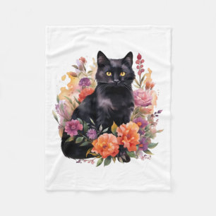 Watercolour Black Cat Fleece Blanket
