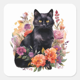 Watercolour Black Cat Square Sticker