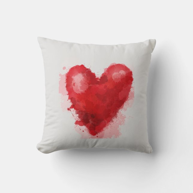 Watercolour blood red valentine heart gothic art throw pillow (Front)