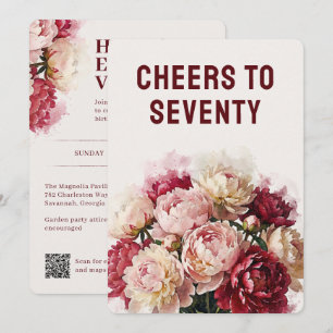 Watercolour Blooms Elegant Peony 70th Birthday Invitation
