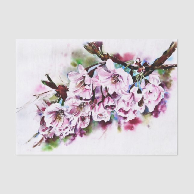 Watercolour Blossom Branch for Decoupage Tissue Paper (Front)