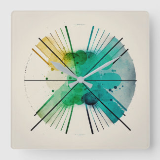watercolour blot style square wall clock