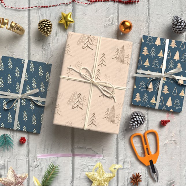 Watercolour Blue & Beige Elegant Winter  Wrapping Paper Sheet (Watercolour Blue Winter set of 3 Wrapping Paper Sheet)