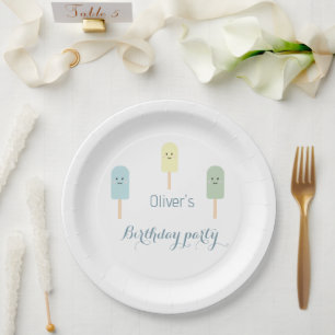 Watercolour Blue Green Ice Cream Birthday Party  Paper Plate