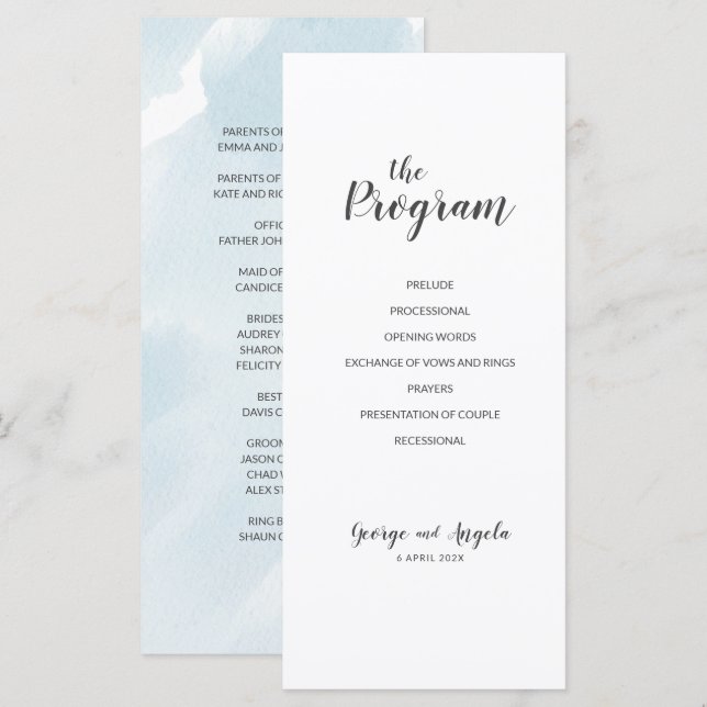 Watercolour blue Party Programs (Front/Back)