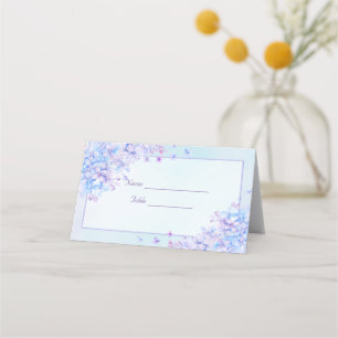 Watercolour Blue Purple Lilac Wedding Place Card