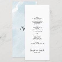 Watercolour Blue Simple Party Menu
