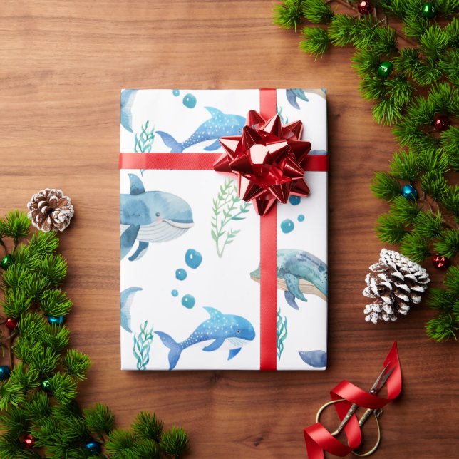Watercolour Blue Whale Seamless Pattern  Wrapping Paper (Holiday Gift)