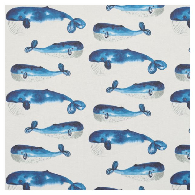 Watercolour blue whales fabric (Swatch)