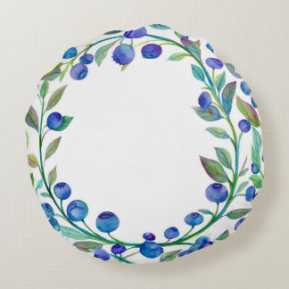 Watercolour blueberry design round pillow