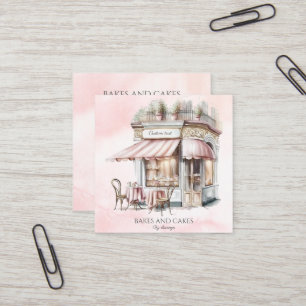 Watercolour, blush pink, Bakery QR code Square Business Card