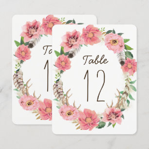 Watercolour Boho Feathers Table Number Cards