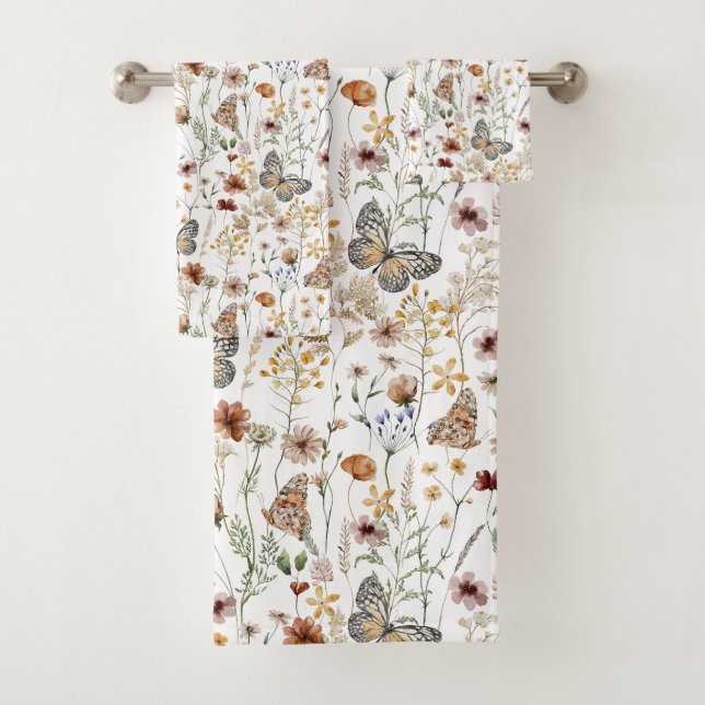 Watercolour Boho Floral  Bath Towel Set (Insitu)