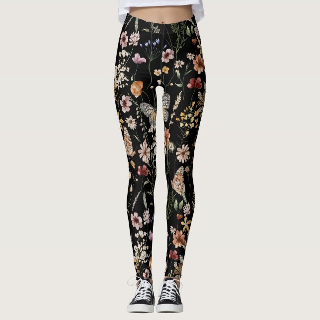 Watercolour Boho Floral  Leggings (Front)