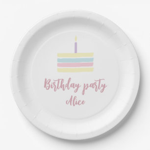 Watercolour boho pastel cake pink Birthday Party Paper Plate