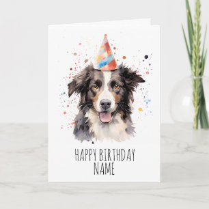 Watercolour Border Collie Birthday Card