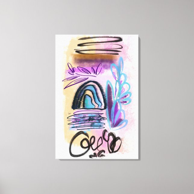 Watercolour Brushstrokes ink Floral Abstract Canvas Print (Front)