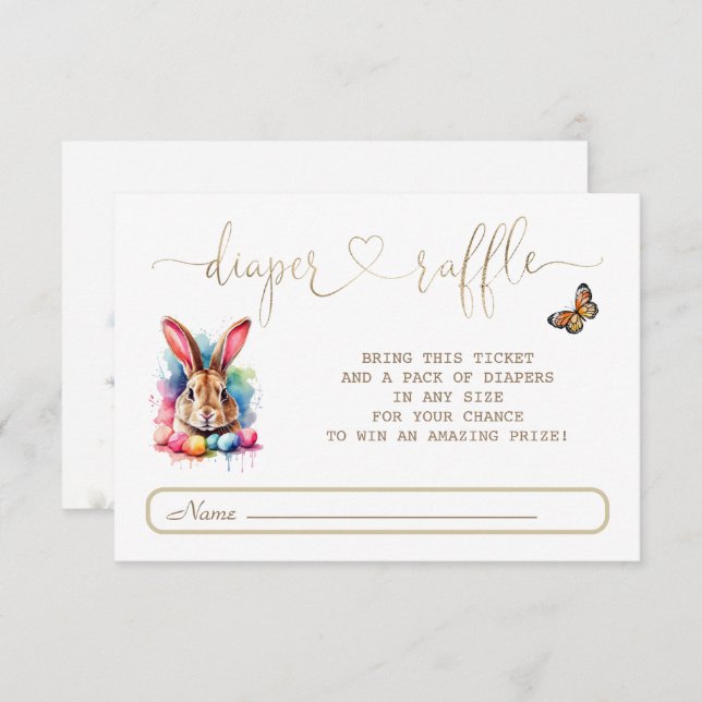 Watercolour Bunny Eggs Wildflowers Diaper Raffle Enclosure Card (Front/Back)