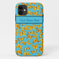Watercolour Butterflies, Golden Yellow on Sky Blue