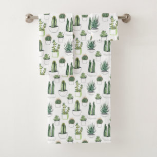 Watercolour Cacti & Succulent Bath Towel Set