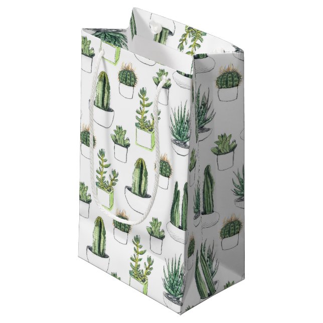 Watercolour Cacti & Succulent Small Gift Bag (Front Angled)