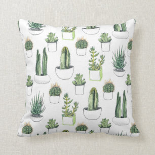 Watercolour Cacti & Succulent Throw Pillow