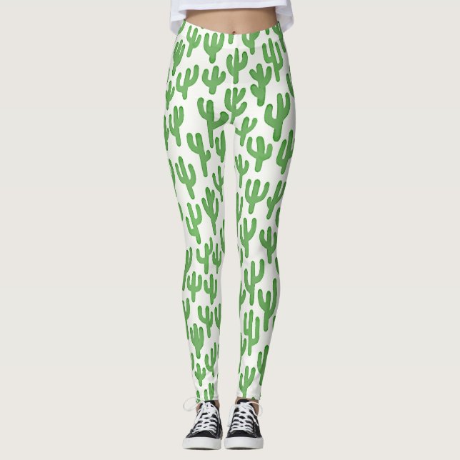 Watercolour Cactus Pattern - Green Leggings (Front)