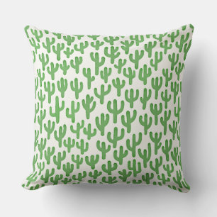 Watercolour Cactus Pattern - Green Throw Pillow