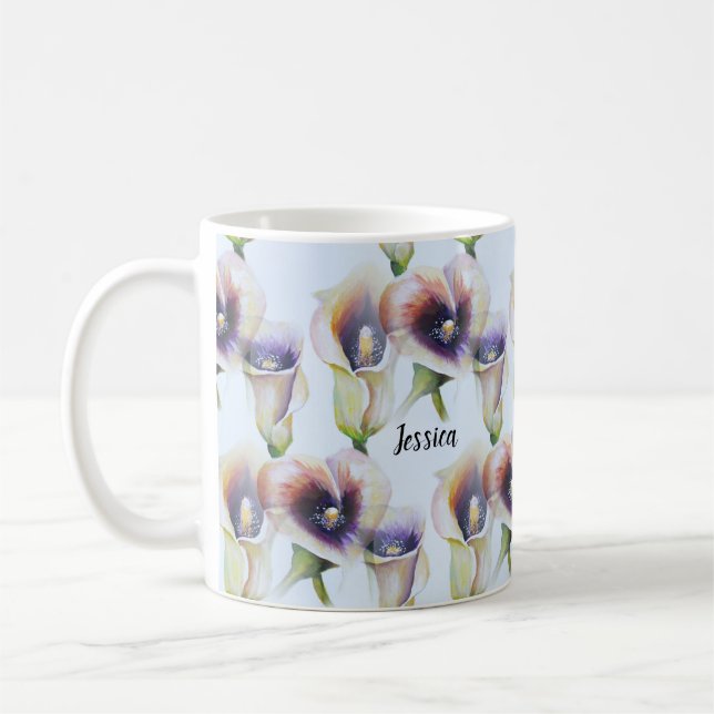 Watercolour Calla Lilies in Gradient Colours Coffee Mug (Left)