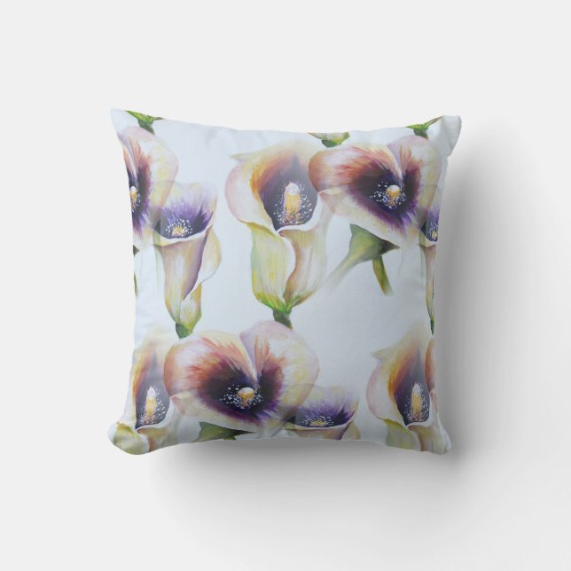 Watercolour Calla Lilies in Gradient Colours Throw Pillow (Front)