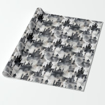 Watercolour Castles Wrapping Paper - black & white