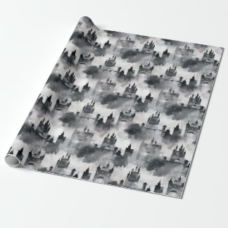 Watercolour Castles Wrapping Paper - black & white