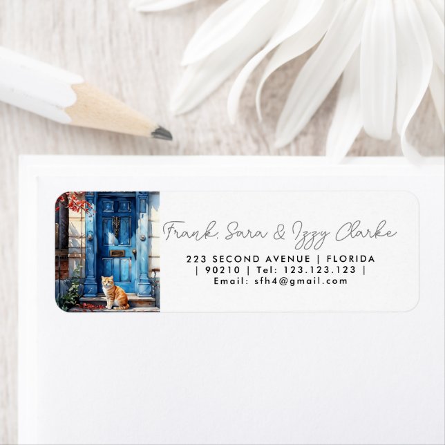 watercolour cat pet front door elegant wedding (Insitu)