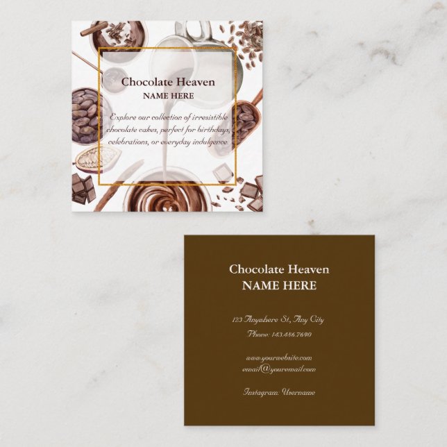Watercolour Chocolate Pattern  Square Business Card (Front/Back)