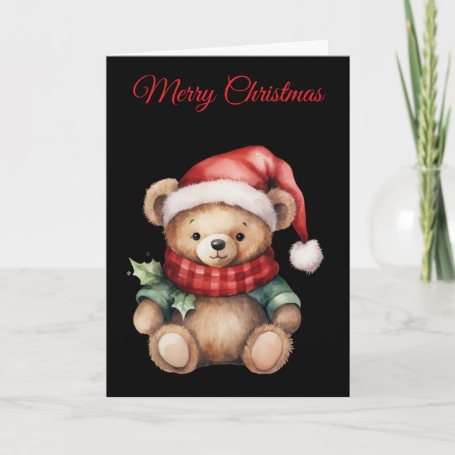 Watercolour Christmas Teddy Bear Holiday Card (Front)
